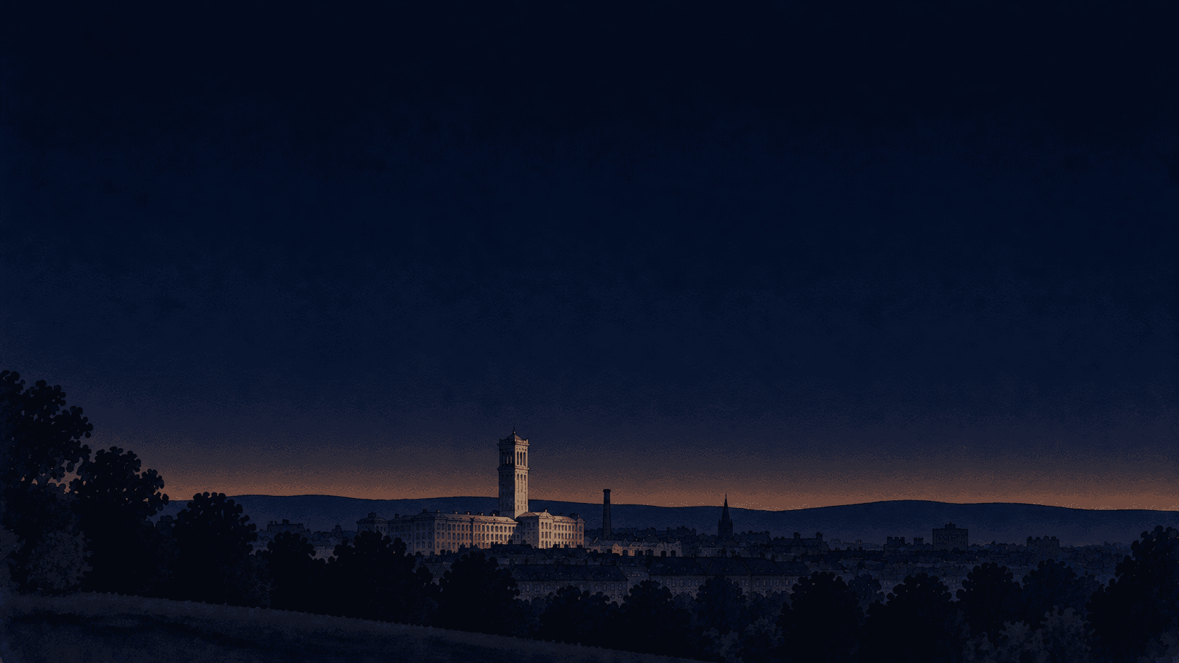 A painting of Bradford at dusk